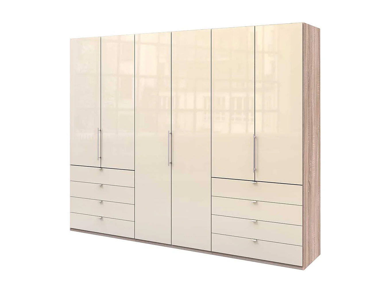 Kombi Kleiderschrank mit viel Stauraum Cremefarben und Eiche Sägerau