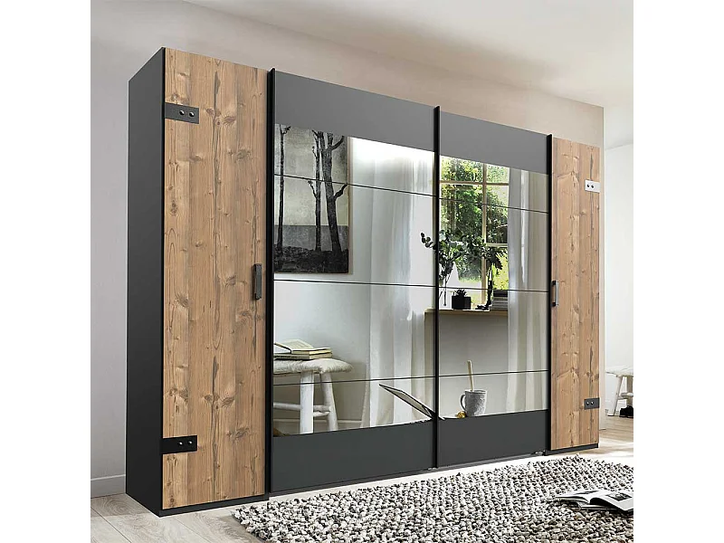 Kleiderschrank Industriestil mit Dreh- und Schiebetüren 272 cm breit
