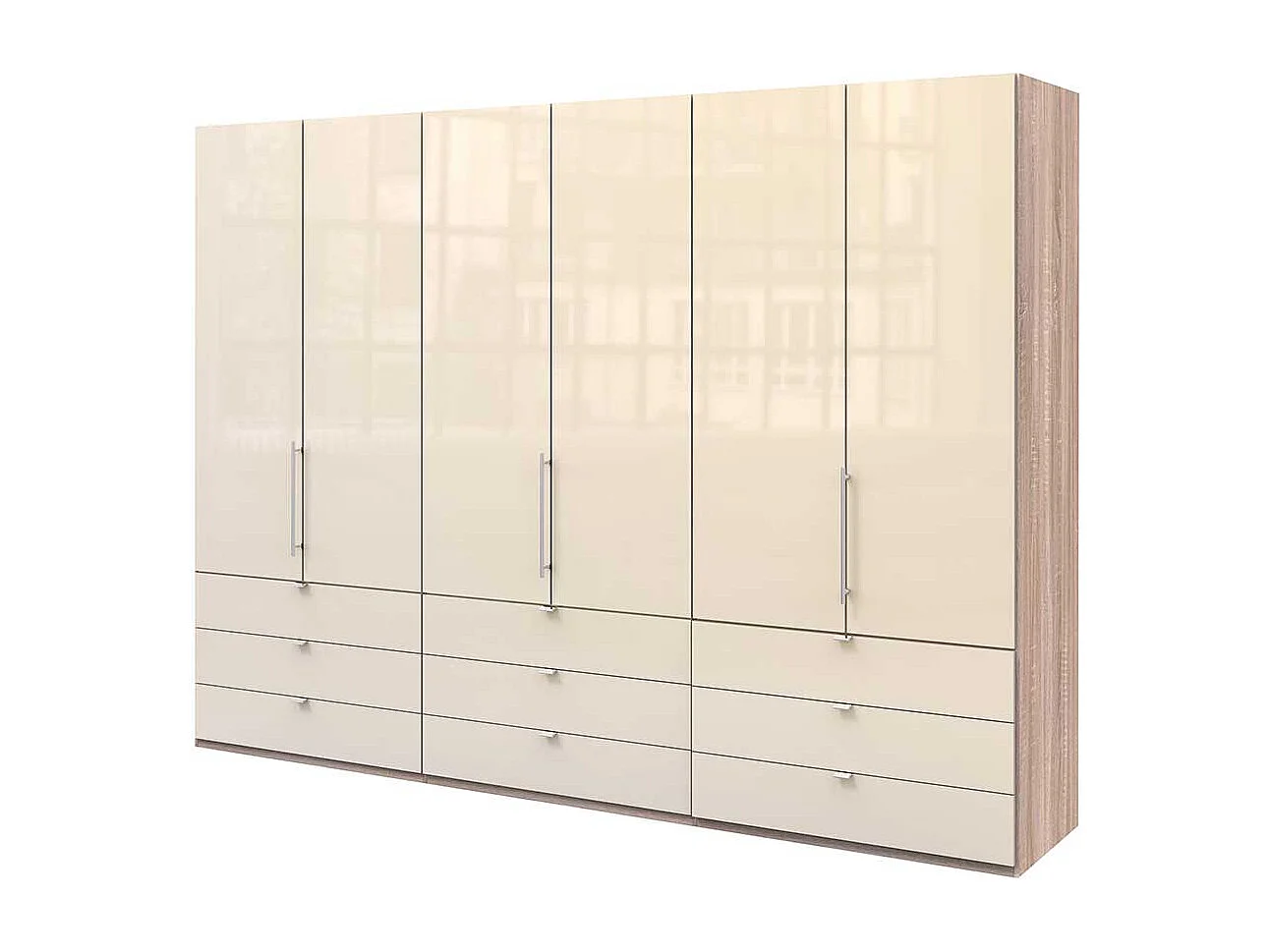 Breiter Schlafzimmerschrank mit Falttüren und Schubladen modern