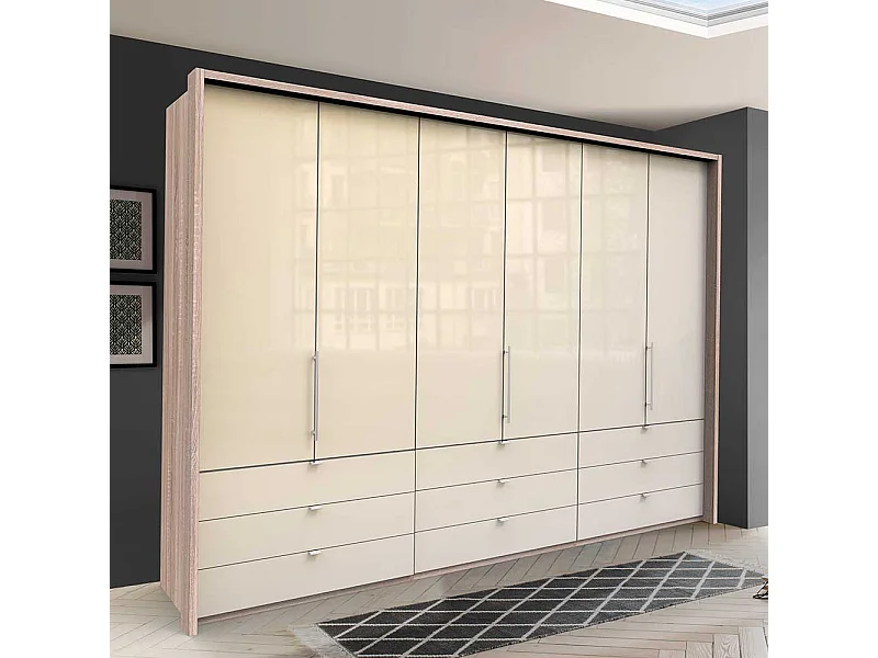 Breiter Schlafzimmerschrank mit Falttüren und Schubladen modern