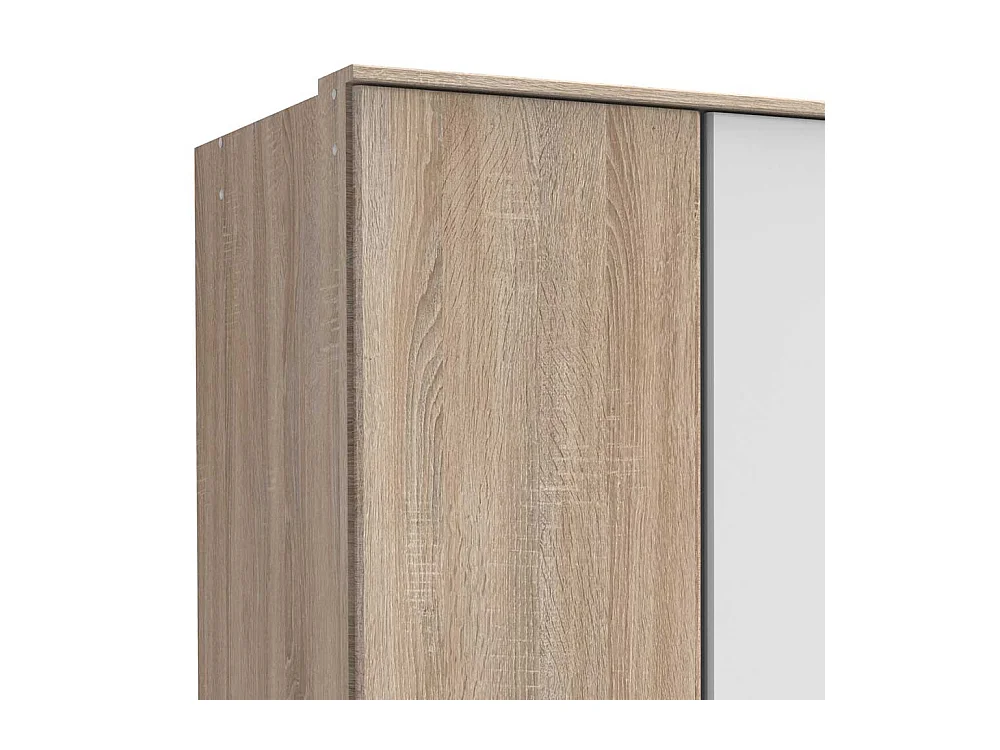 Kleiderschrank modern in Eiche Sägerau und Weiß drei Schubladen