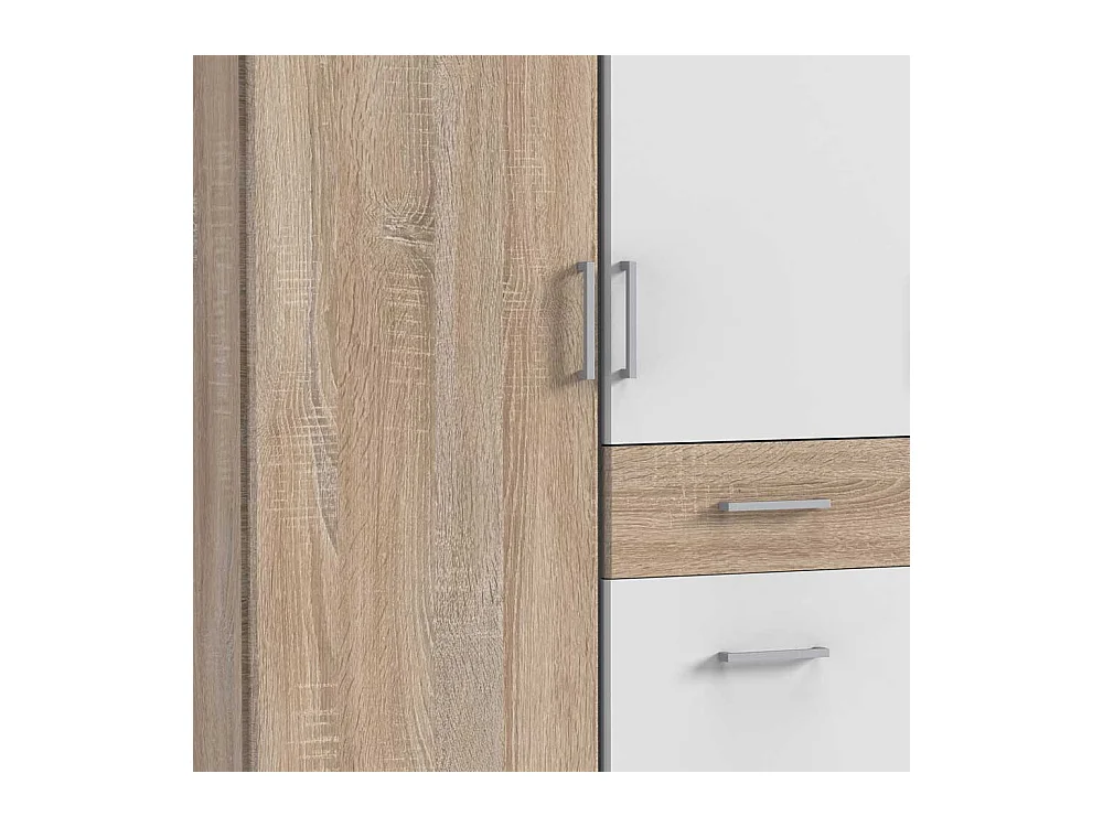 Kleiderschrank modern in Eiche Sägerau und Weiß drei Schubladen