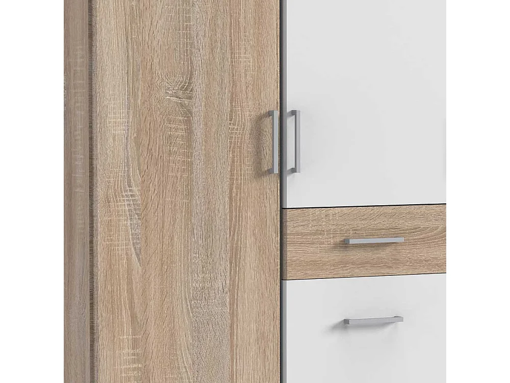 Kleiderschrank modern in Eiche Sägerau und Weiß drei Schubladen