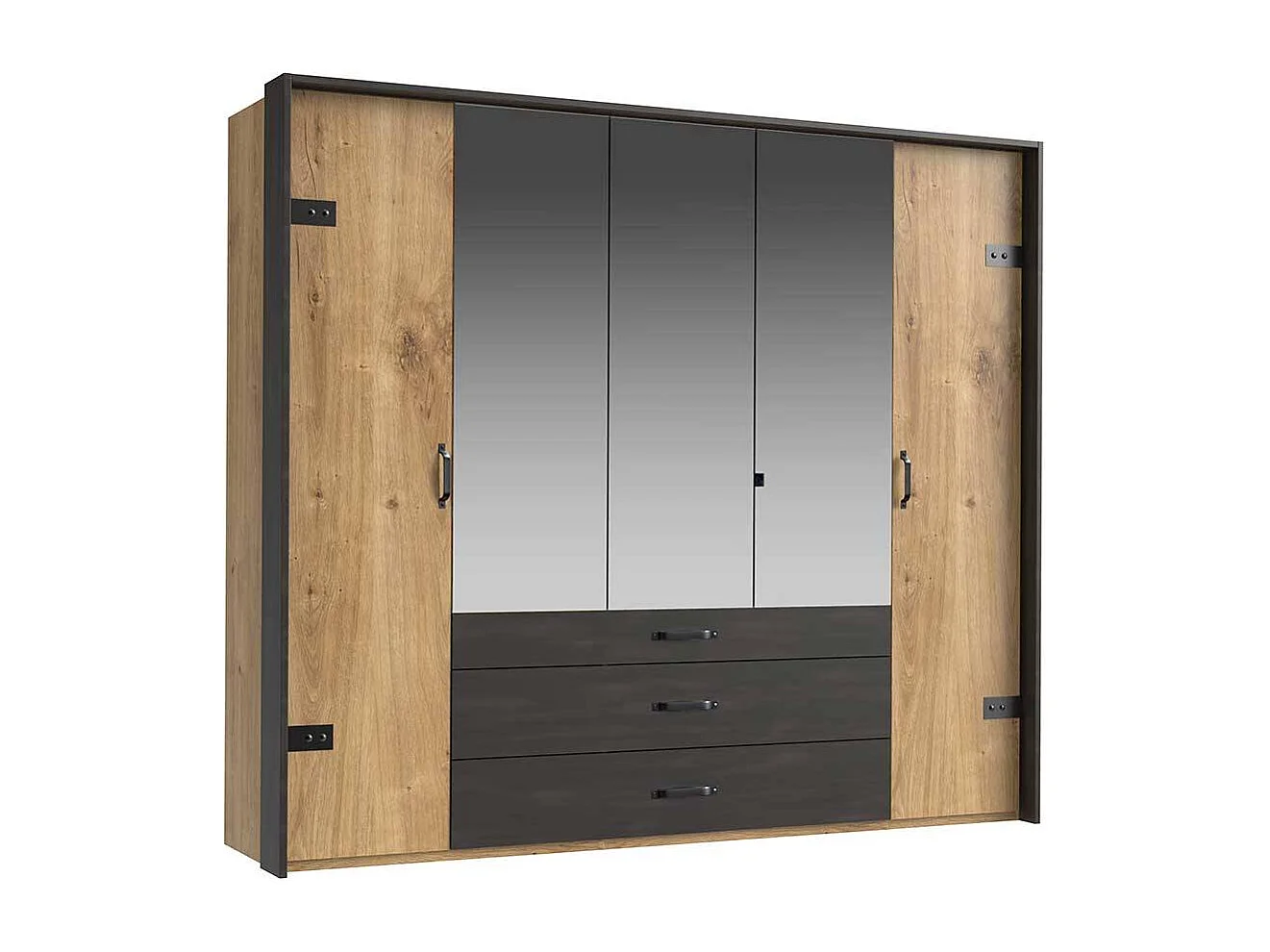 Kleiderschrank 5-türig modern im Industry und Loft Stil drei Schubladen