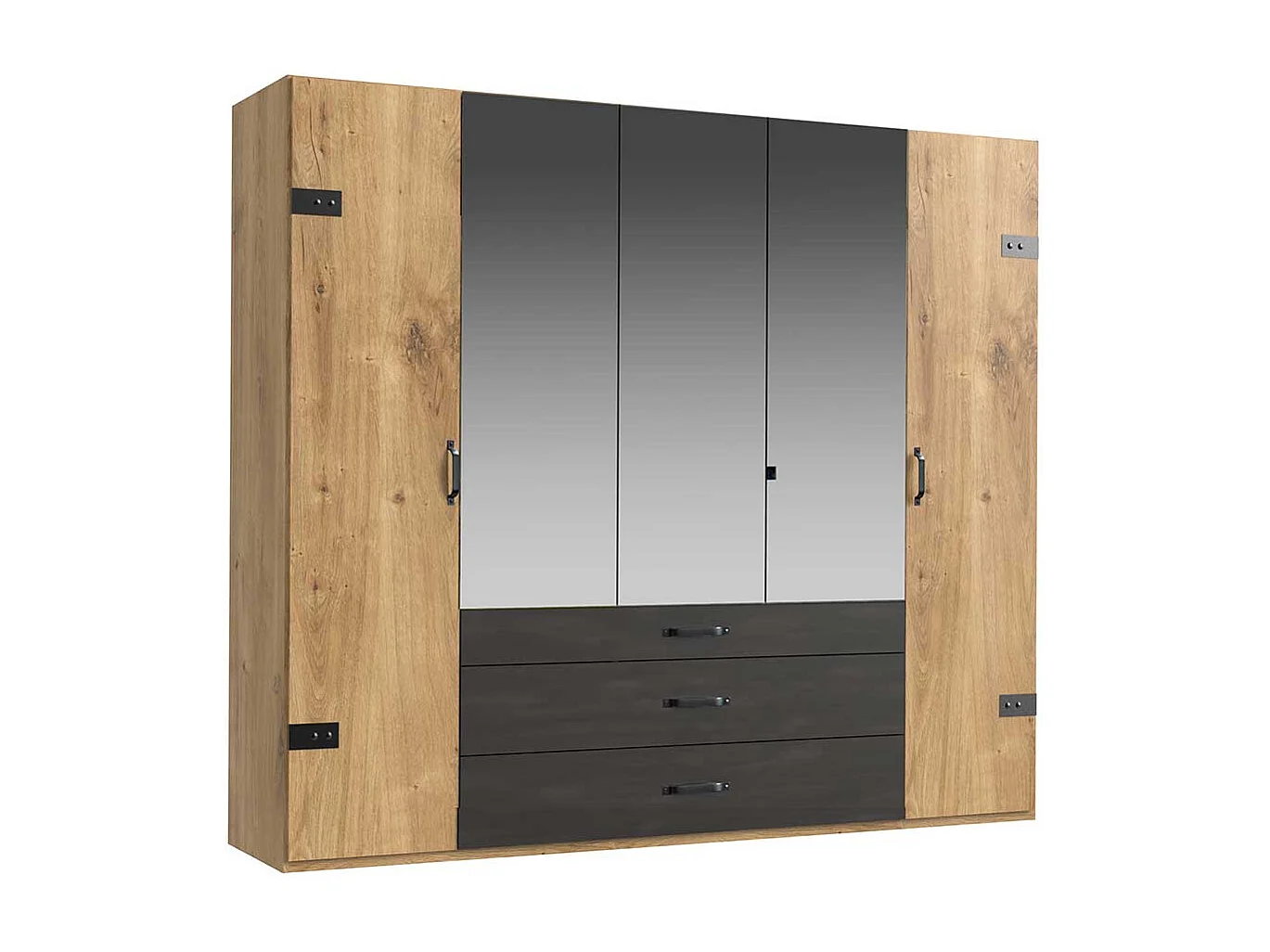 Kleiderschrank 5-türig modern im Industry und Loft Stil drei Schubladen