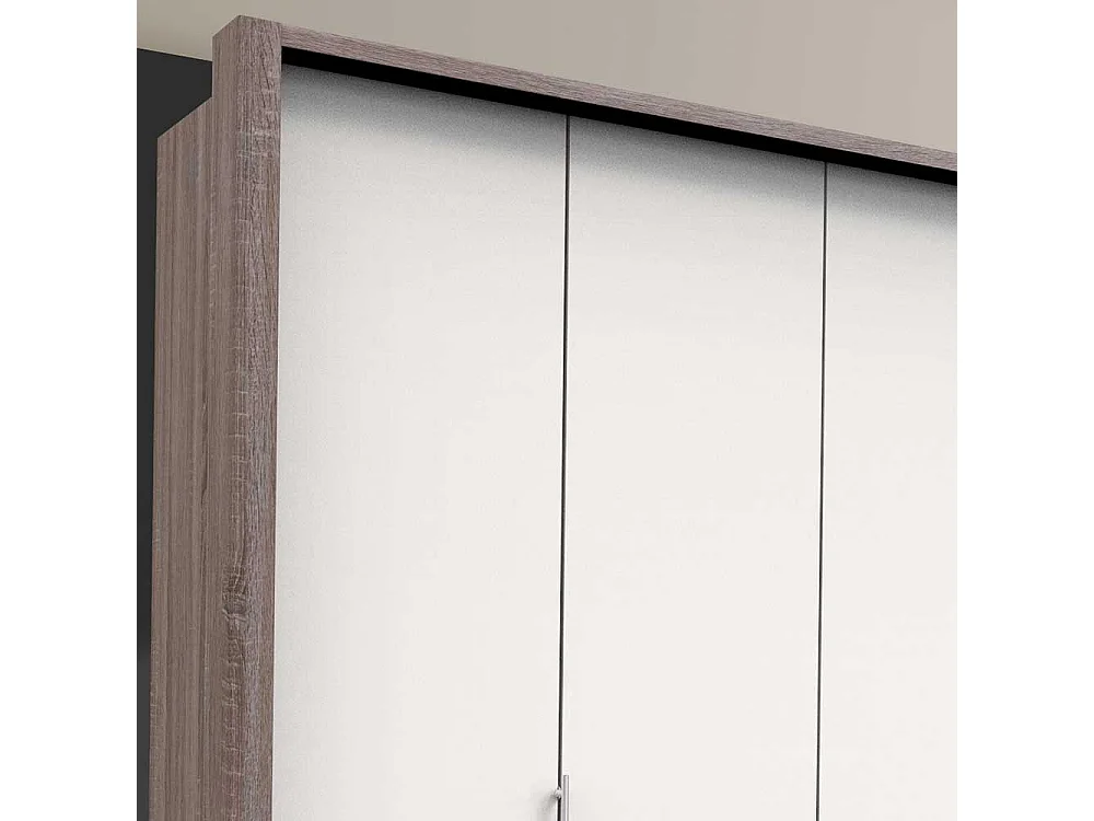 Geräumiger Schlafzimmerschrank in Weiß Eiche Trüffelfarben 3 türig mit Schubladen