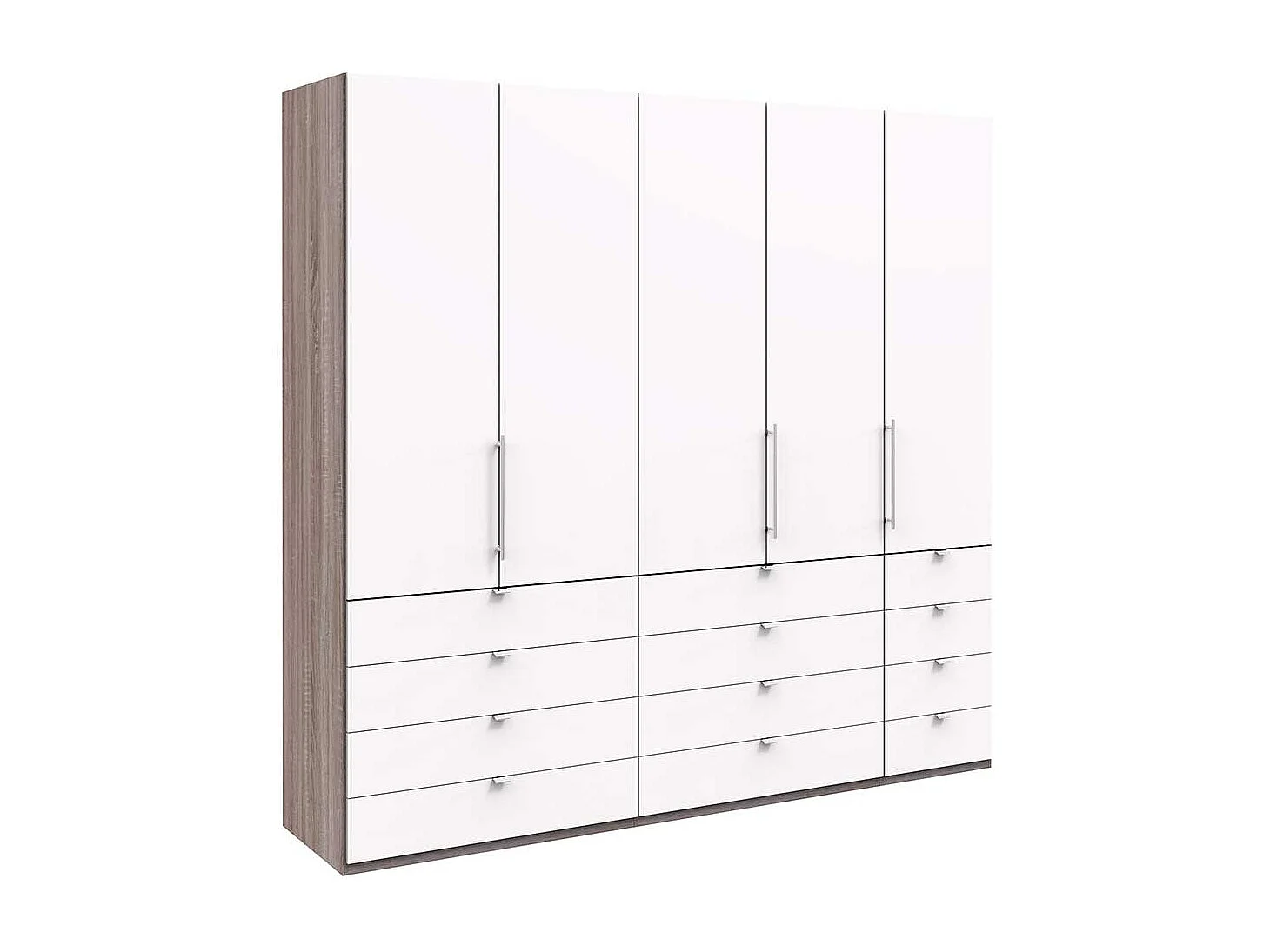 Geräumiger Schlafzimmerschrank in Weiß Eiche Trüffelfarben 3 türig mit Schubladen