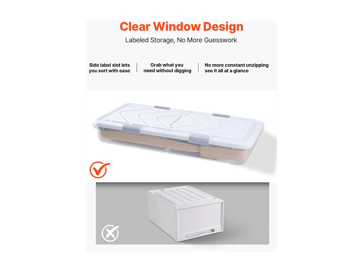 Sacs de Rangement SucceBuy sous Lit avec Roulettes, Organisateur de Chaussures sous le Lit de 101x51x15 cm, Boîte de Rangement avec Couvercle