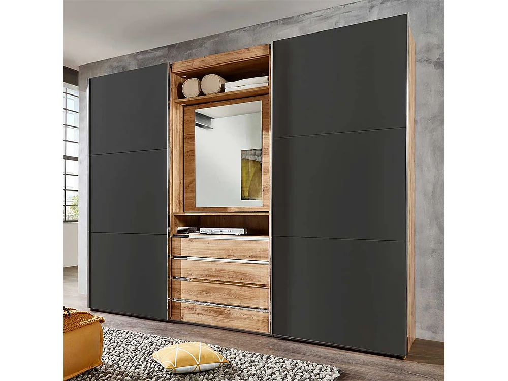 Kleiderschrank mit Selbsteinzug mit Schwebetüren vier Schubladen