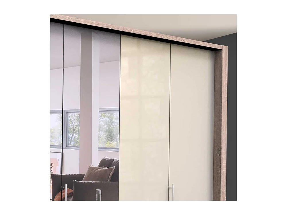 Kombi Schlafzimmerschrank mit Spiegel Cremefarben Eiche Sägerau