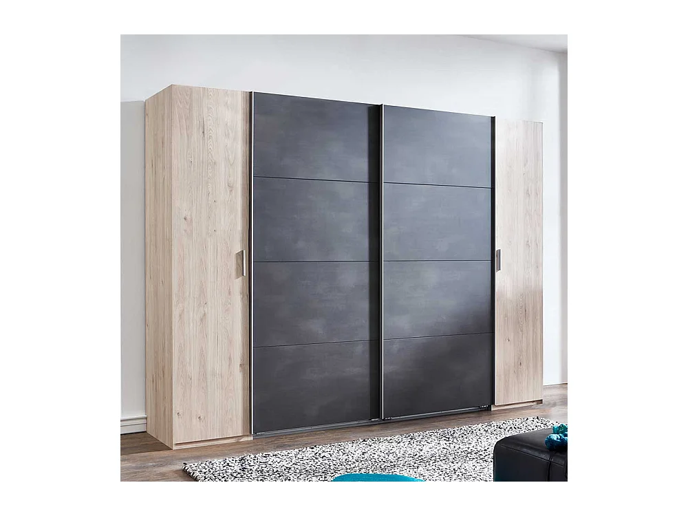 Kleiderschrank Made in Germany in Hickory Holzoptik Schwarzgrau