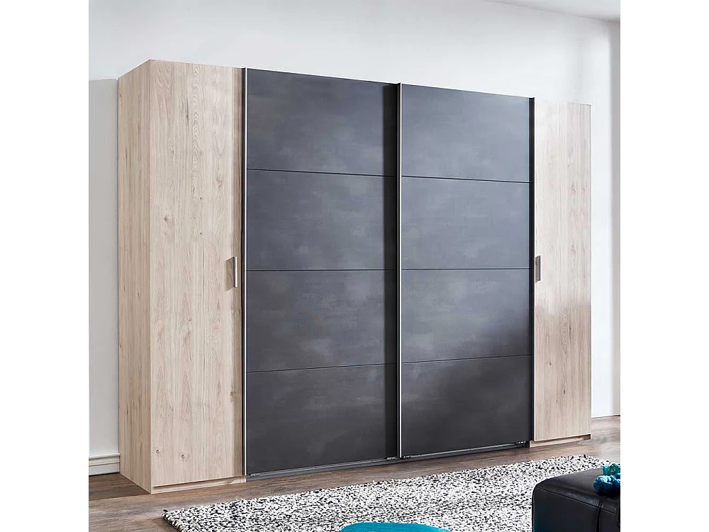 Kleiderschrank Made in Germany in Hickory Holzoptik Schwarzgrau