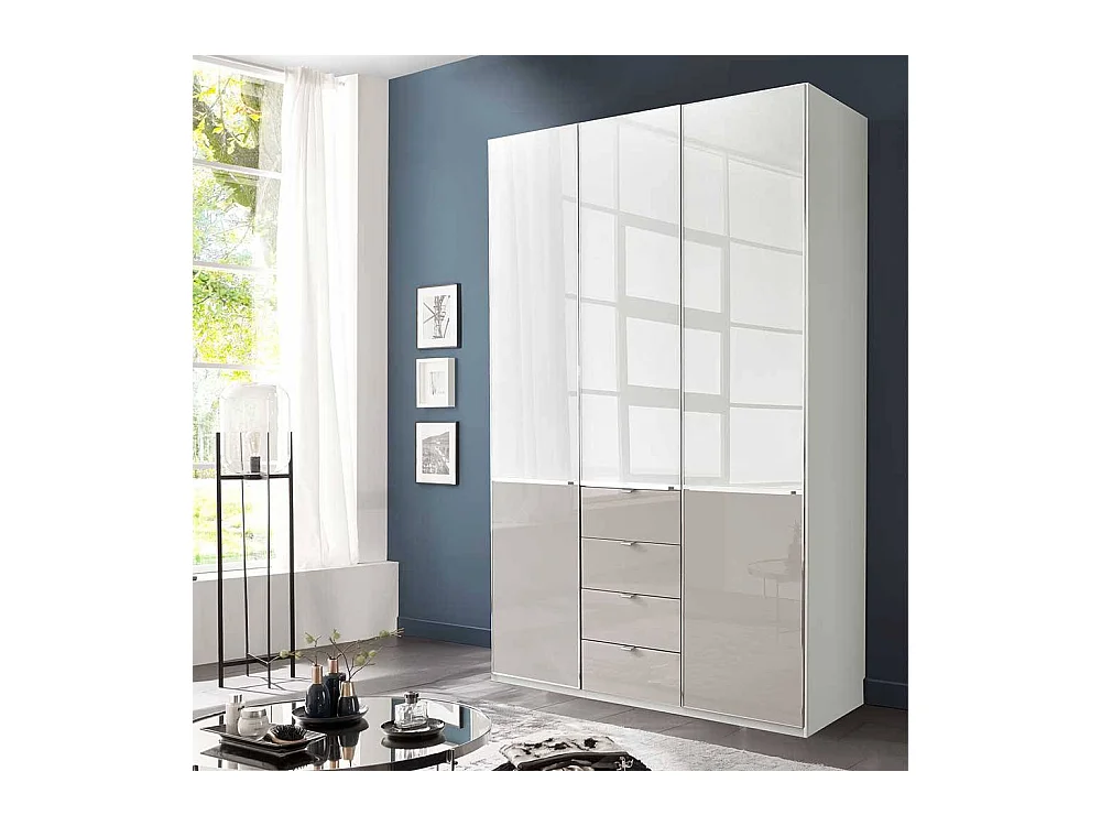 Moderner Kleiderschrank Schlafzimmerschrank in Weiß und Hellgrau