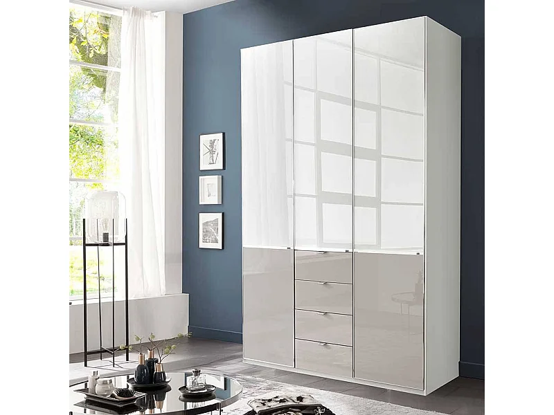 Moderner Kleiderschrank Schlafzimmerschrank in Weiß und Hellgrau