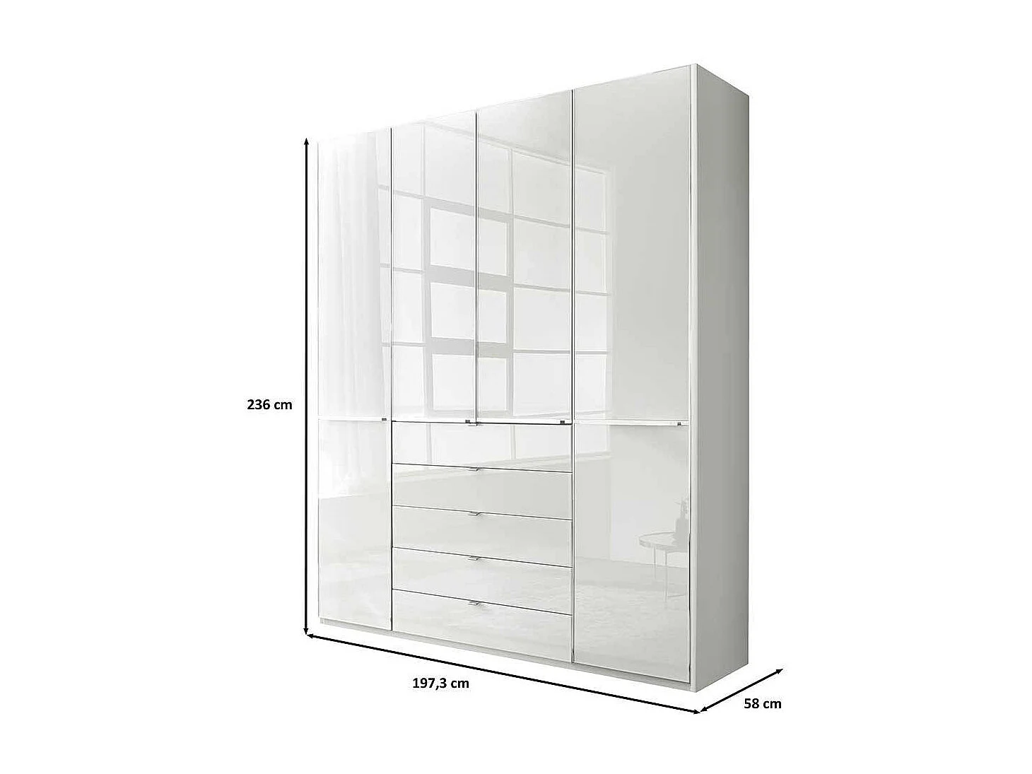 Kleiderschrank hoch Schlafzimmerschrank mit fünf Schubladen in Weiß