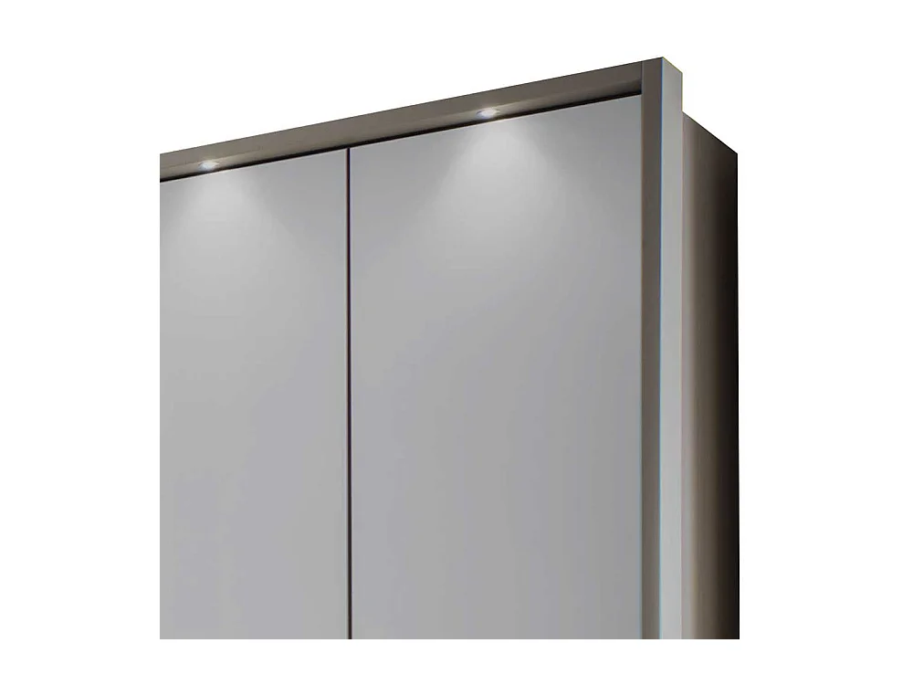 Falttürenschrank in Hellgrau Glas beschichtet LED Beleuchtung