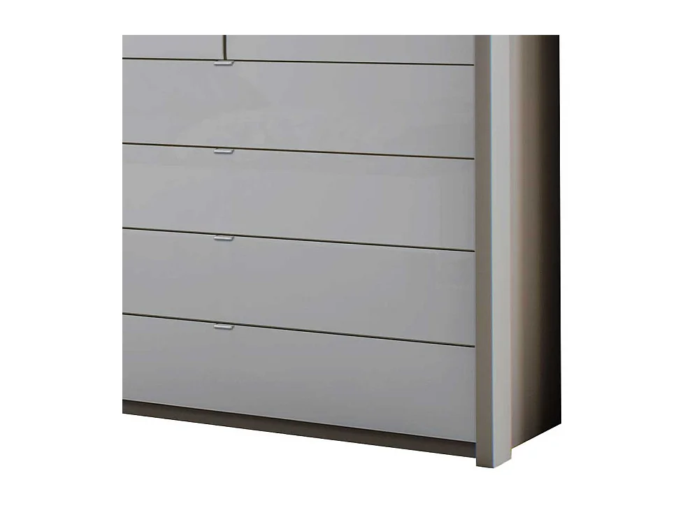 Falttürenschrank in Hellgrau Glas beschichtet LED Beleuchtung