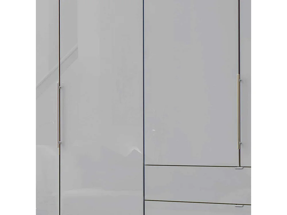 Falttürenschrank in Hellgrau Glas beschichtet LED Beleuchtung