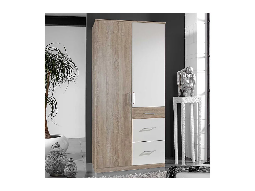 Kleiderschrank Jugendzimmer in Eiche Sägerau und Weiß drei Schubladen