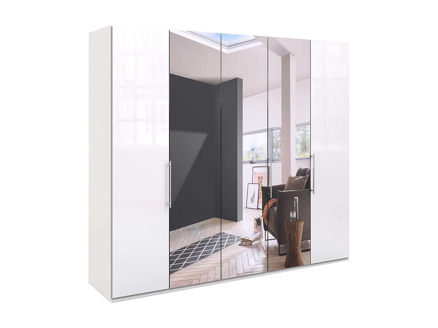 Schlafzimmerschrank in Weiß Falttüren und Spiegel