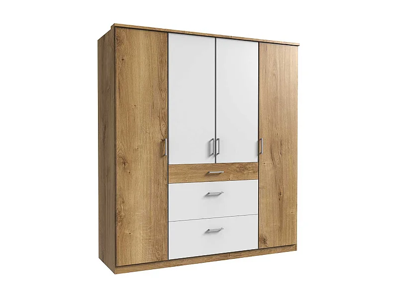 Zweifarbiger Kleiderschrank in Plankeneiche Holzoptik und Weiß Made in Germany