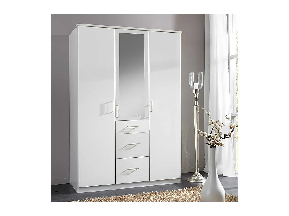 Drehtürschrank weiss modern mit Spiegel drei Schubladen