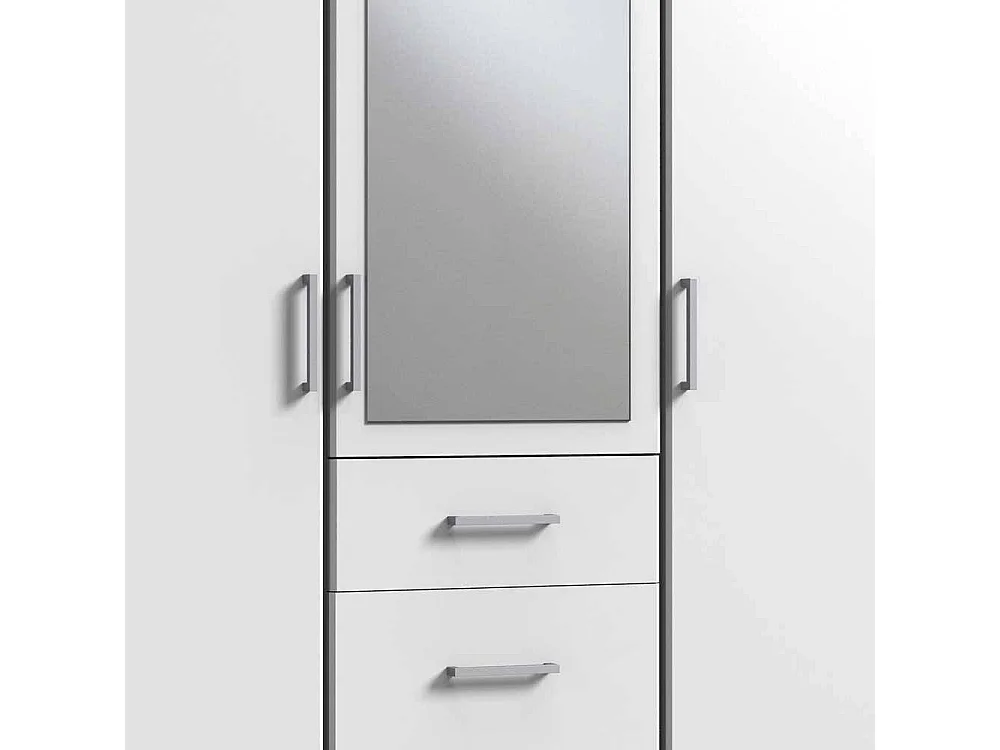 Drehtürschrank weiss modern mit Spiegel drei Schubladen
