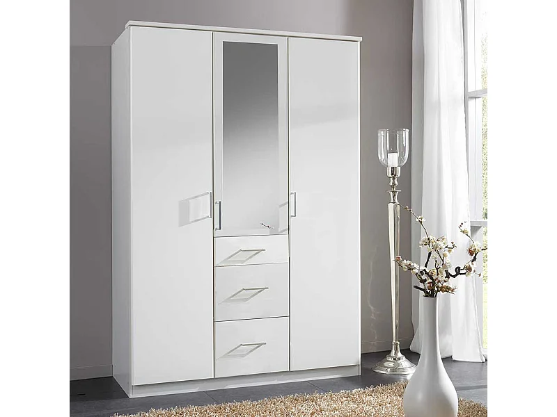 Drehtürschrank weiss modern mit Spiegel drei Schubladen