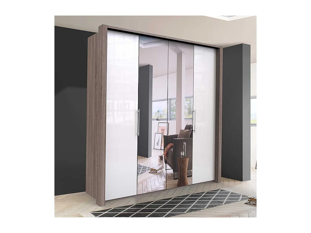 Kleiderschrank mit Falttüren und Spiegel zweifarbig