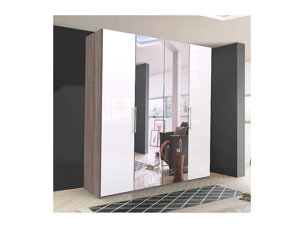 Kleiderschrank mit Falttüren und Spiegel zweifarbig
