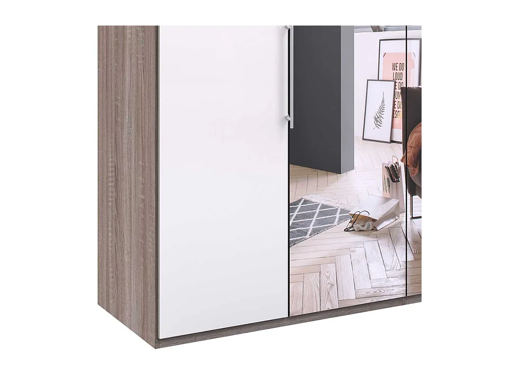 Kleiderschrank mit Falttüren und Spiegel zweifarbig
