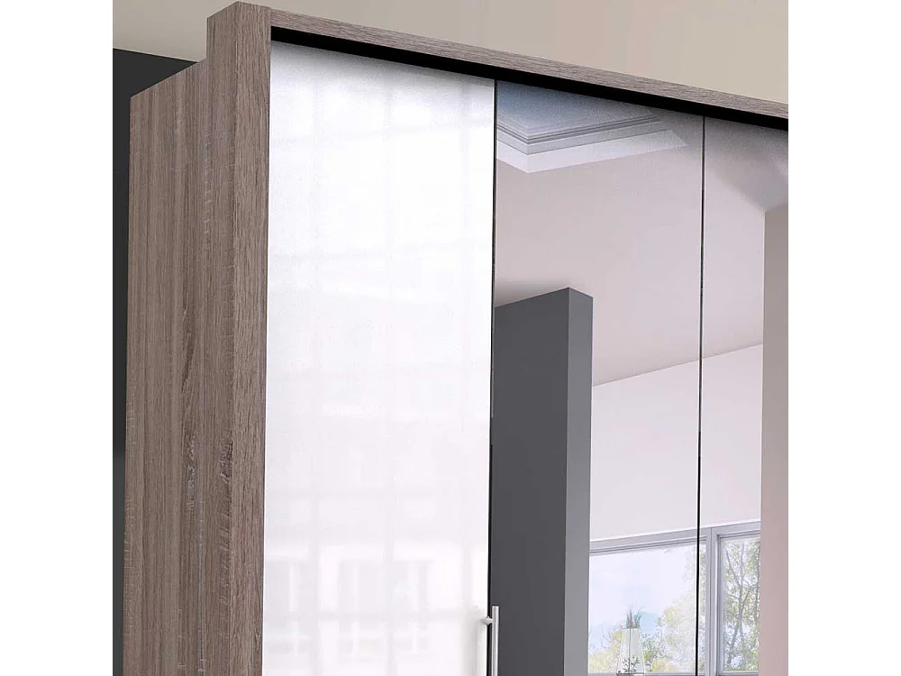 Kleiderschrank mit Falttüren und Spiegel zweifarbig
