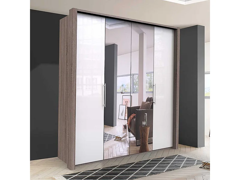 Kleiderschrank mit Falttüren und Spiegel zweifarbig