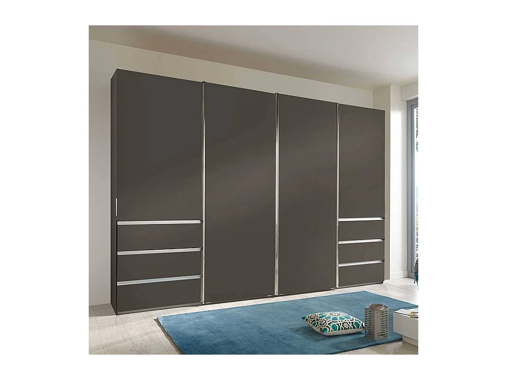 Schwebetürenkleiderschrank in Braun sechs Schubladen