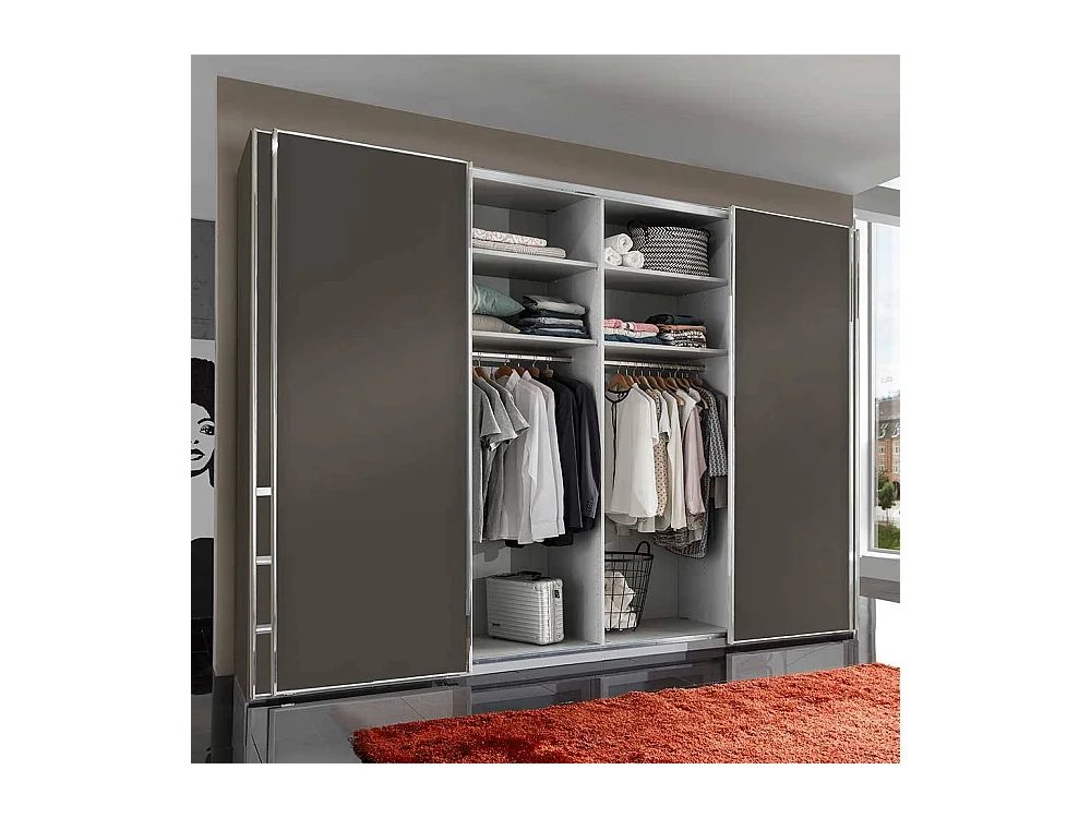 Schwebetürenkleiderschrank in Braun sechs Schubladen