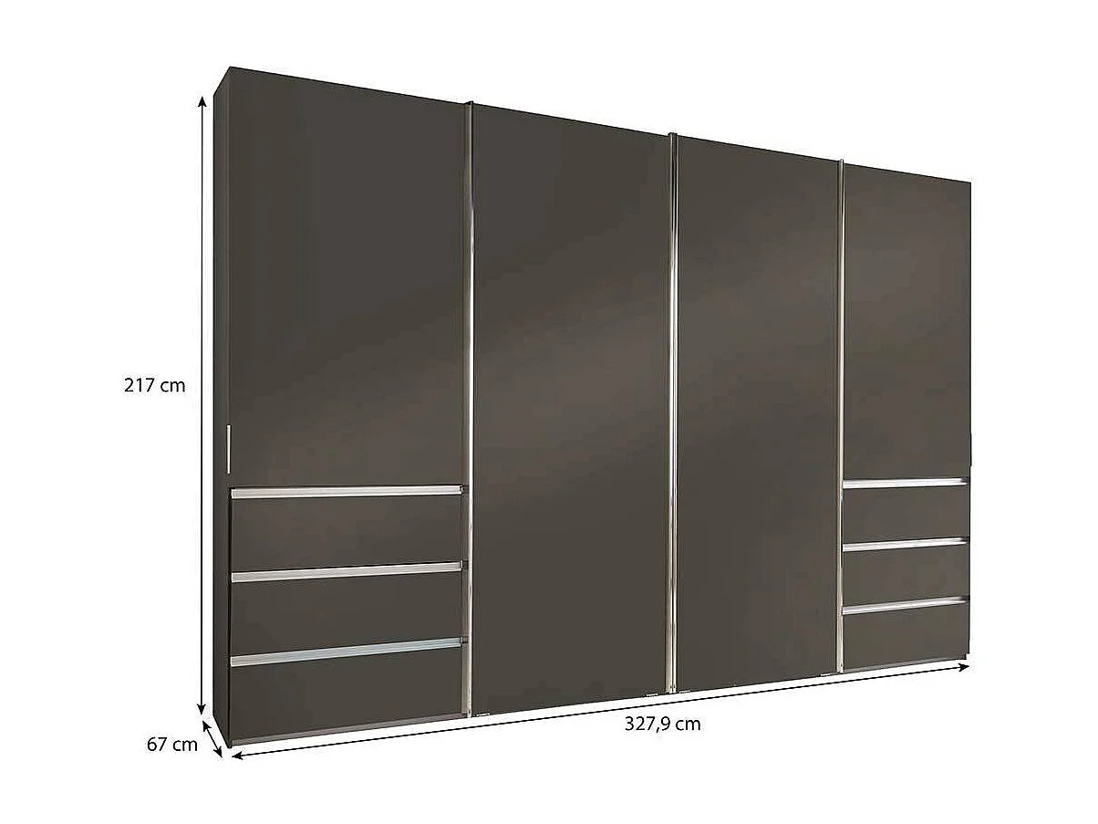 Schwebetürenkleiderschrank in Braun sechs Schubladen