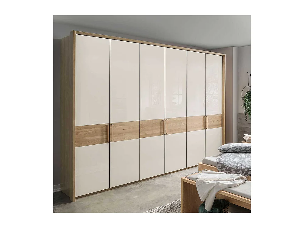 Drehtüren Kleiderschrank in Beige Glas beschichtet 6-türig