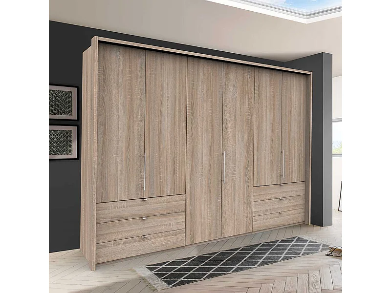 Kleiderschrank in Eiche Sägerau 3 türig mit Schubladen