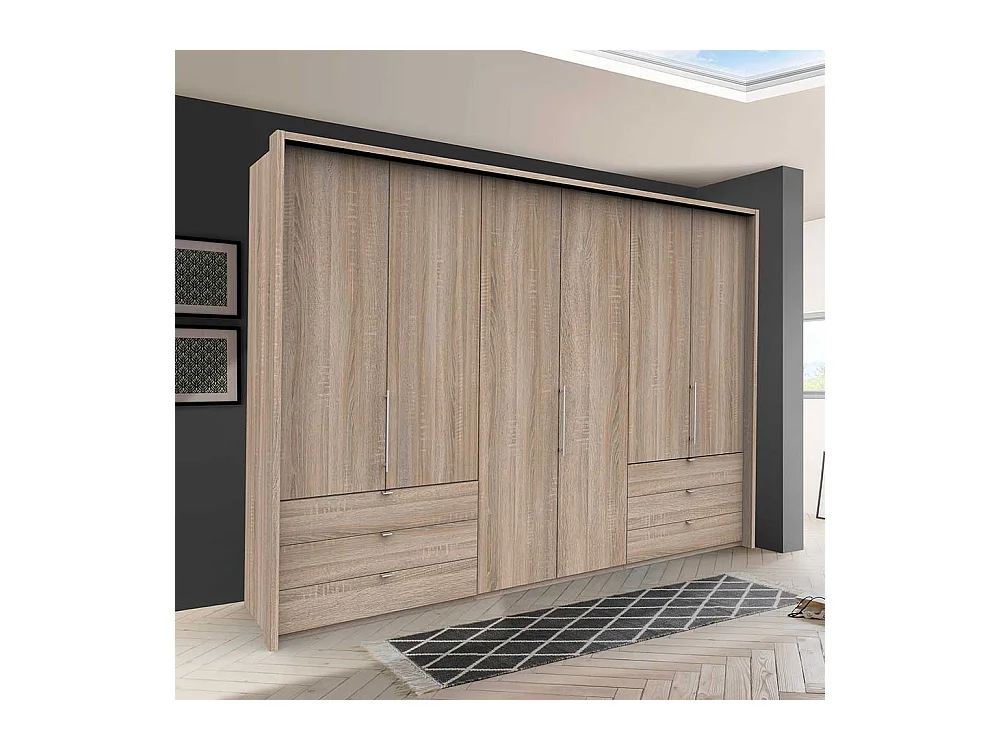 Kleiderschrank in Eiche Sägerau 3 türig mit Schubladen