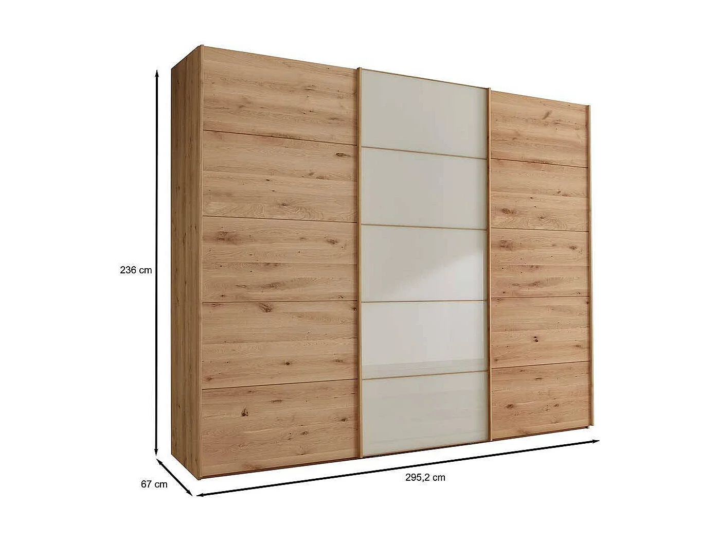 Schwebetuerenschrank in Eiche Bianco Beige Glasfront