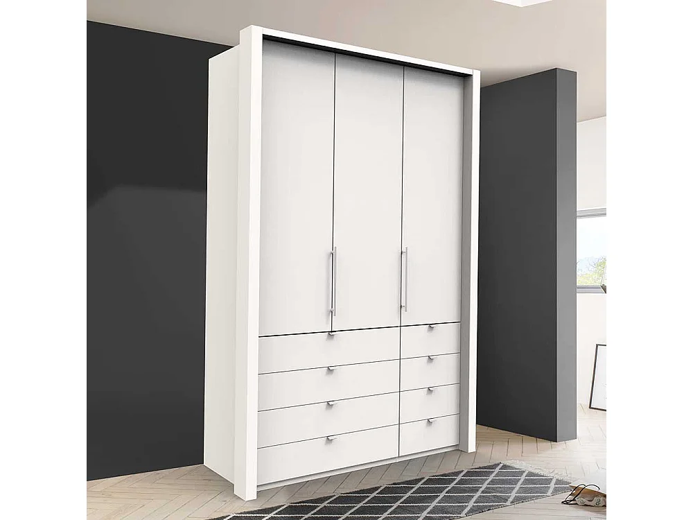 Weißer Kleiderschrank mit Falttüren acht Schubladen