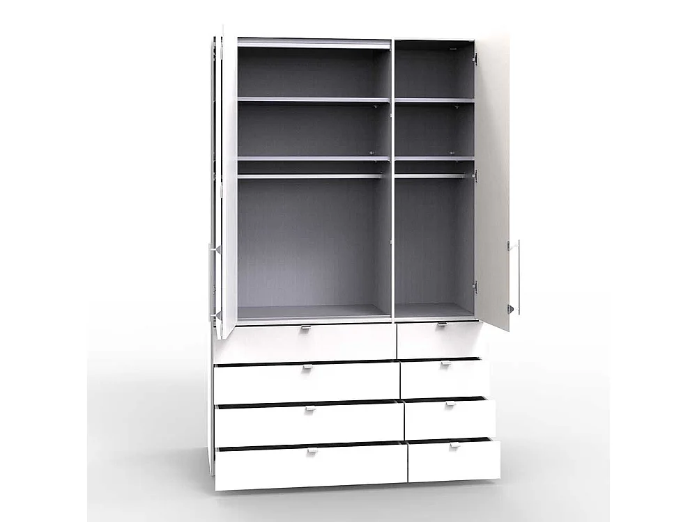 Weißer Kleiderschrank mit Falttüren acht Schubladen