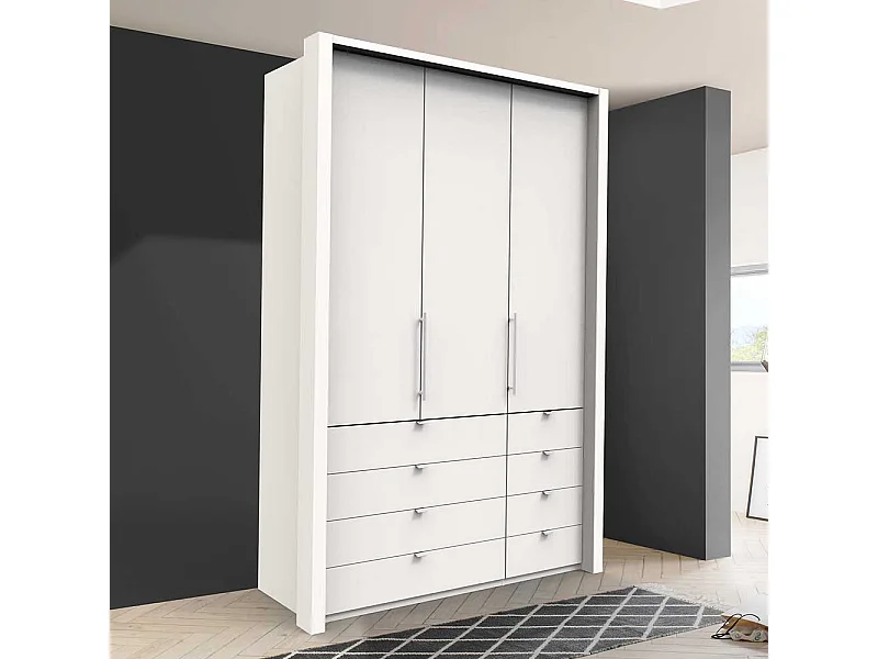Weißer Kleiderschrank mit Falttüren acht Schubladen