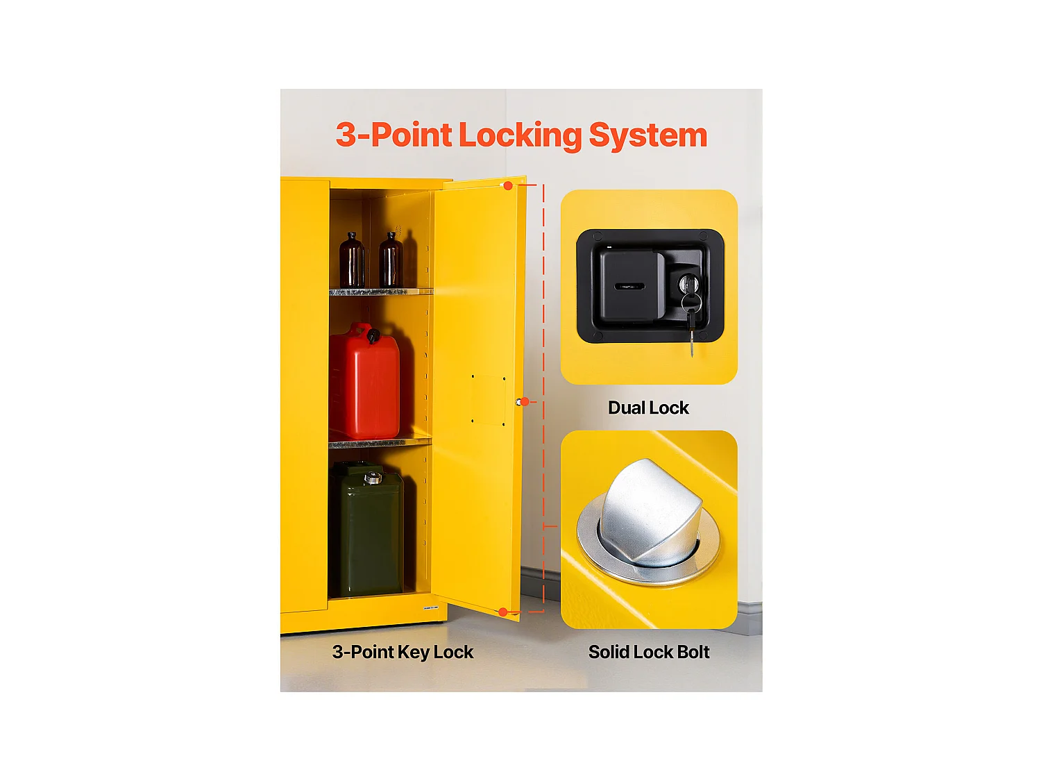 Armário de Segurança SucceBuy para Produtos Inflamáveis de 246 L 96,4 x 86,4 x 165,1 cm, Armário Corta-Fogo para Líquidos Inflamáveis, Amarelo