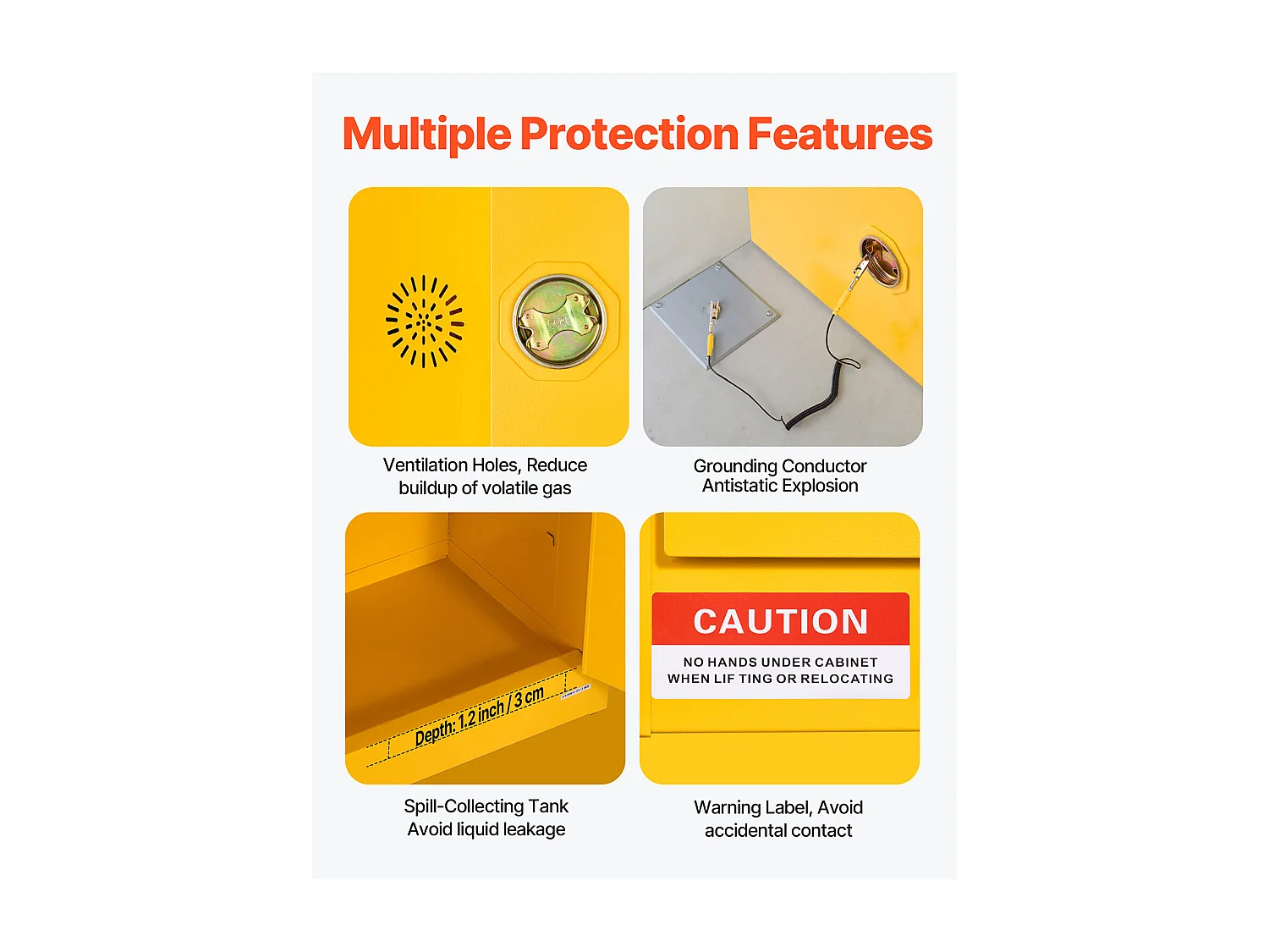 Armário de Segurança SucceBuy para Produtos Inflamáveis de 246 L 96,4 x 86,4 x 165,1 cm, Armário Corta-Fogo para Líquidos Inflamáveis, Amarelo