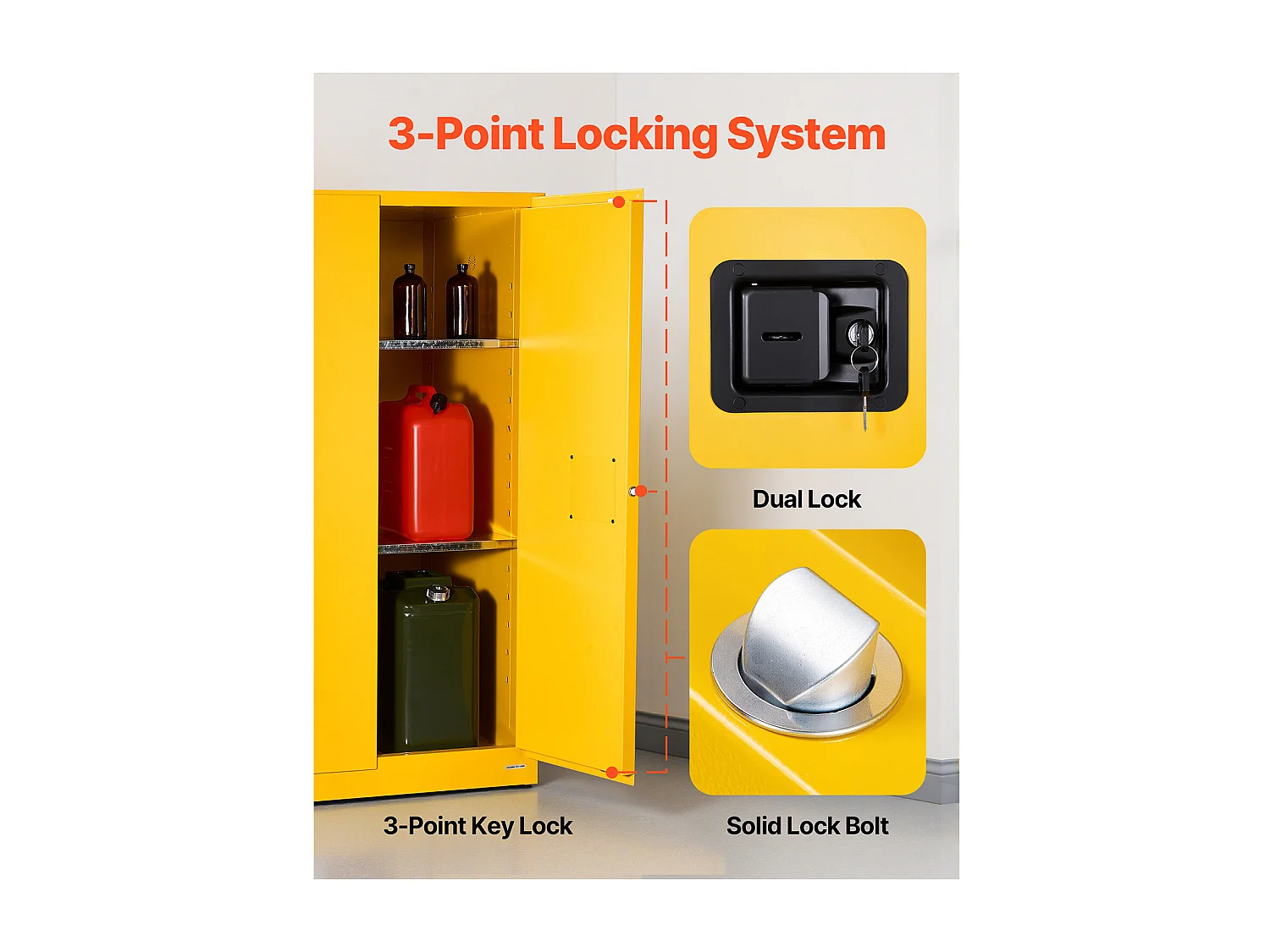 Armário de Segurança SucceBuy para Produtos Inflamáveis de 246 L 96,4 x 86,4 x 165,1 cm, Armário Corta-Fogo para Líquidos Inflamáveis, Amarelo