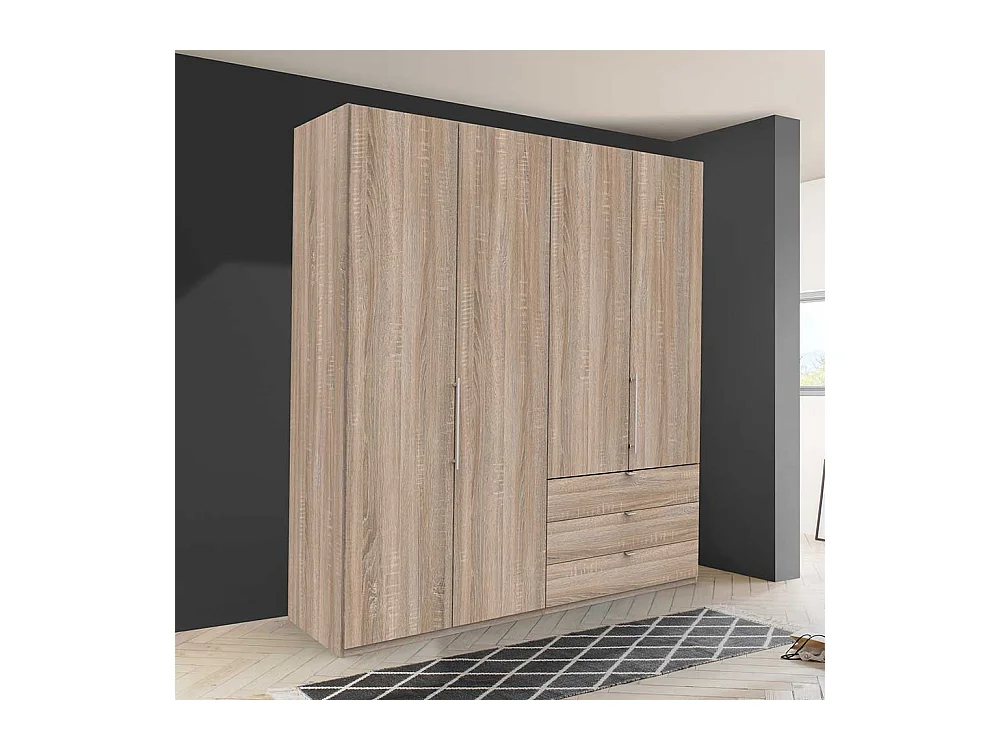 Moderner Kleiderschrank mit Falttüren und drei Schubladen Eiche Sägerau