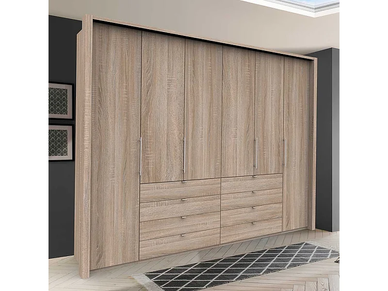 Panorama Falttürenschrank in Eiche Sägerau acht Schubladen