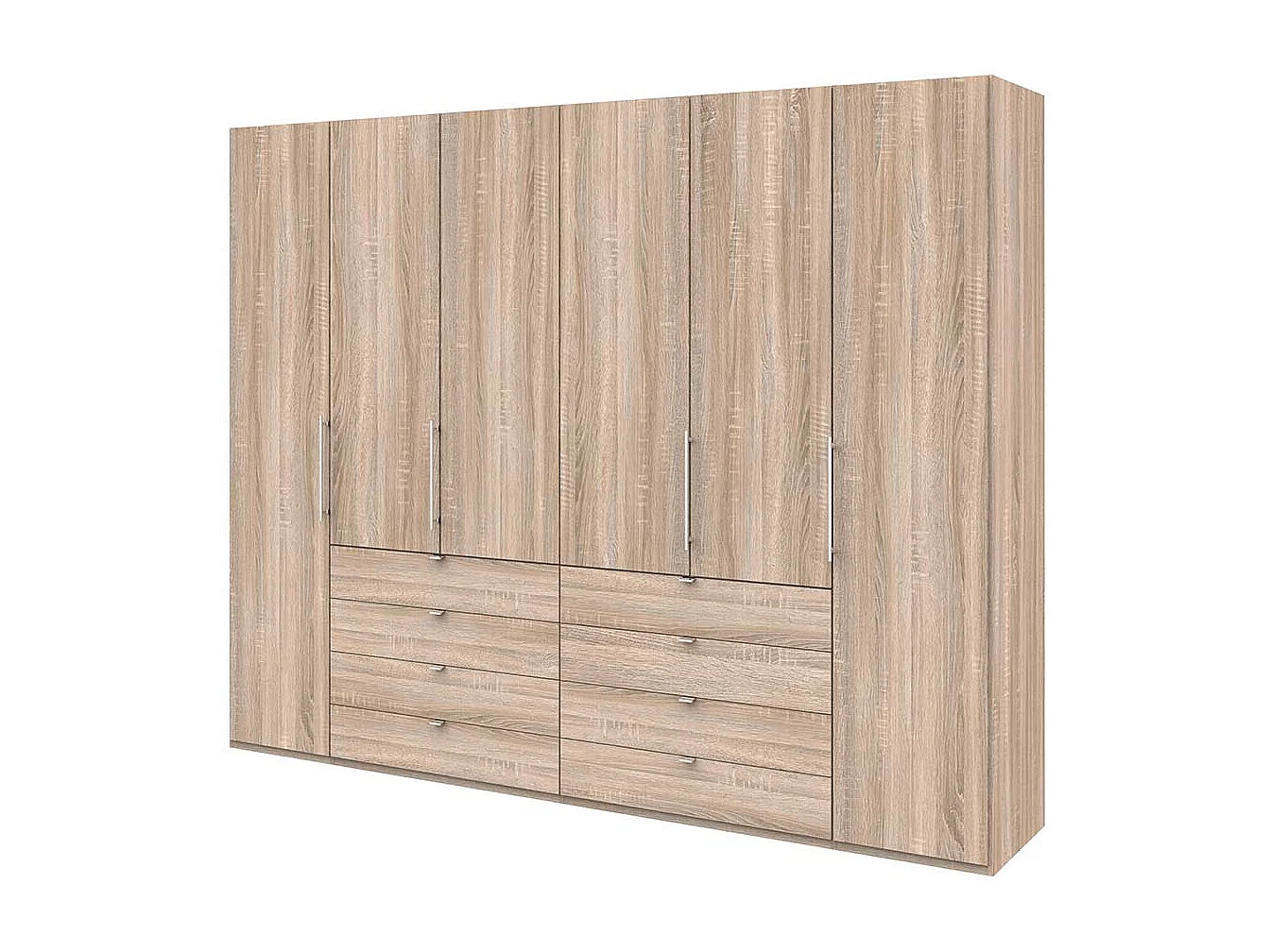 Panorama Falttürenschrank in Eiche Sägerau acht Schubladen