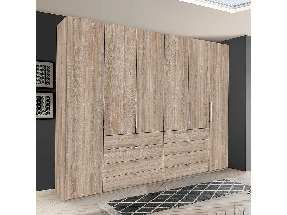 Panorama Falttürenschrank in Eiche Sägerau acht Schubladen